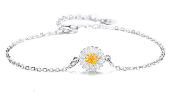 Personalized daisy jewelry 925 sterling silver sunflower charm bracelets bangle